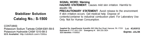 An example of the new CHEMetrics label that goes on the stabilizer solution bottle.